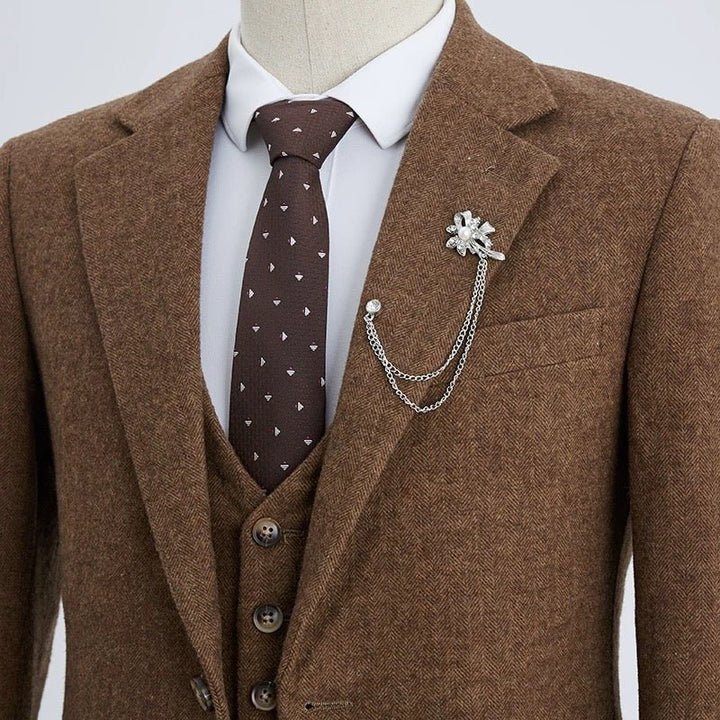 VINTAGE BROWN MENS SUIT SET - MEN'S WOOL COAT -REGENCY INSPIRED COSTUME- Plus Size - WonderlandByLilian