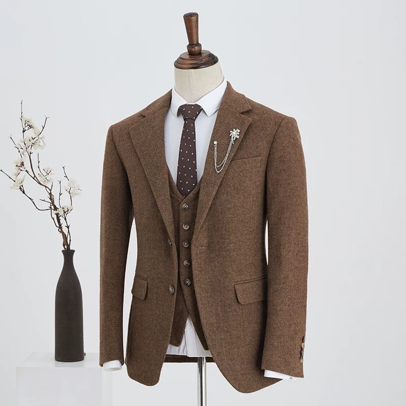 VINTAGE BROWN MENS SUIT SET - MEN'S WOOL COAT -REGENCY INSPIRED COSTUME- Plus Size - WonderlandByLilian