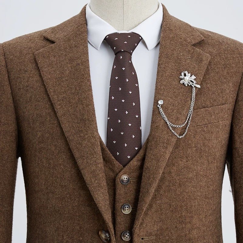VINTAGE BROWN MENS SUIT SET - MEN'S WOOL COAT -REGENCY INSPIRED COSTUME- Plus Size - WonderlandByLilian