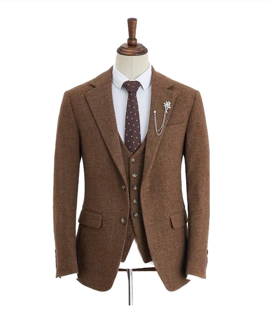 VINTAGE BROWN MENS SUIT SET - MEN'S WOOL COAT -REGENCY INSPIRED COSTUME- Plus Size - WonderlandByLilian