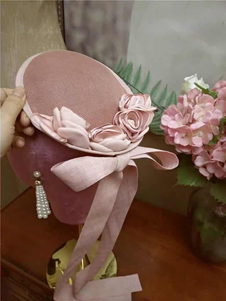 Vintage Floral Pink Hat With Rose - The Marvelous Mrs. Maisel Inspired - WonderlandByLilian