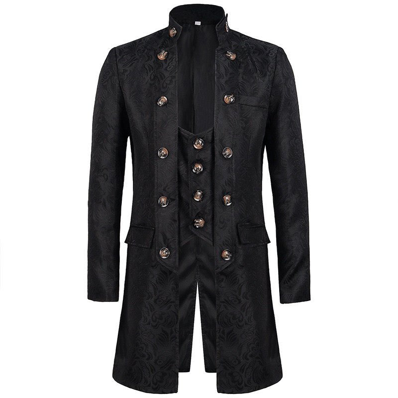 Vintage Gothic Medieval Black Jacquard Tailcoat For Men Jacket Plus WonderlandByLilian