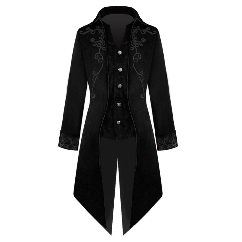 Vintage Gothic Medieval Tailcoat For Men - Velvet Embroidered Coat - Plus Size - WonderlandByLilian