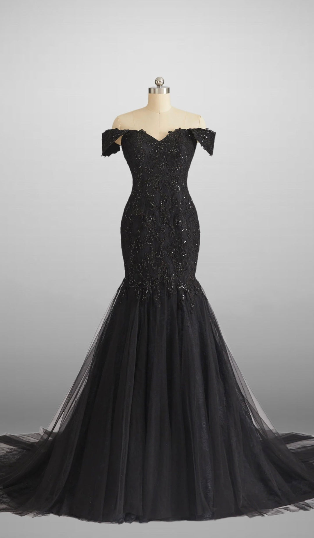 Vintage Inspired Gothic Black Lace Beaded Mermaid Wedding Dress Plus Size - WonderlandByLilian