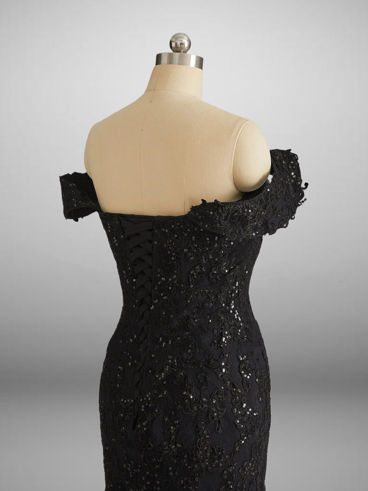 Vintage Inspired Gothic Black Lace Beaded Mermaid Wedding Dress Plus Size - WonderlandByLilian