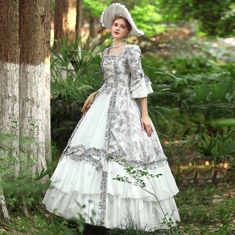 Vintage Inspired Rococo Pale Blue Brocade Dress - 18 Century Gown - Plus Size - WonderlandByLilian