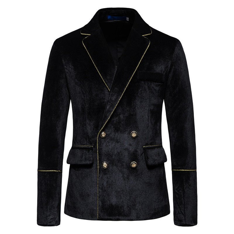 Vintage Inspired Velvet Gold Trimmed Two Piece Men Suit For Gentleman -Plus Size - WonderlandByLilian