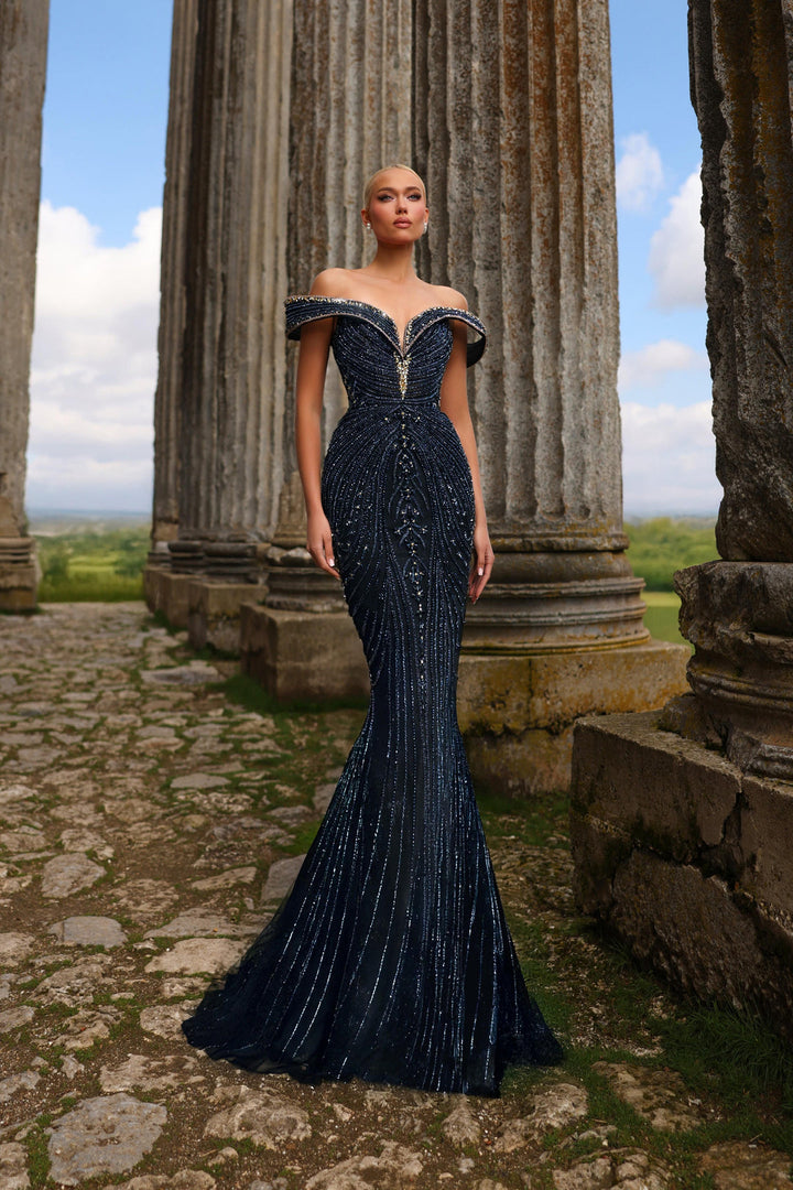Black Sequin Dress with Off Shoulder Bodice – Sequin Maxi Dress with Tulle Plus Size