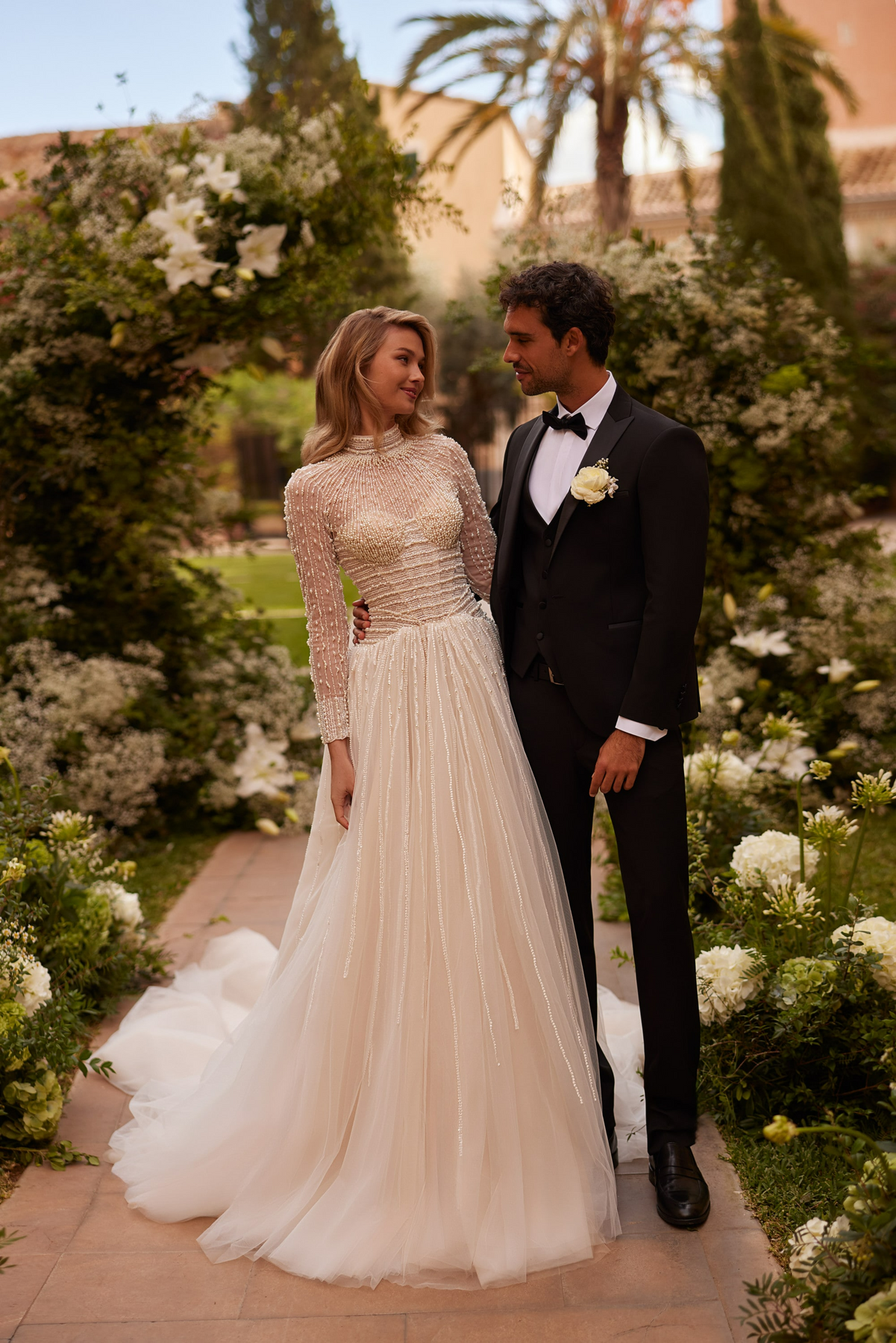 beaded wedding dresses long sleeve A gorgeous long-sleeved @pronovias wedding dress with sequins and beading| @nicolaschauveau