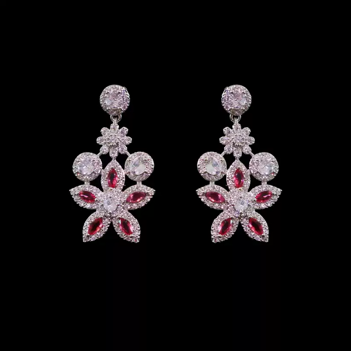 Luxurious Floral Necklace and Bridal Earring Jewelry Set