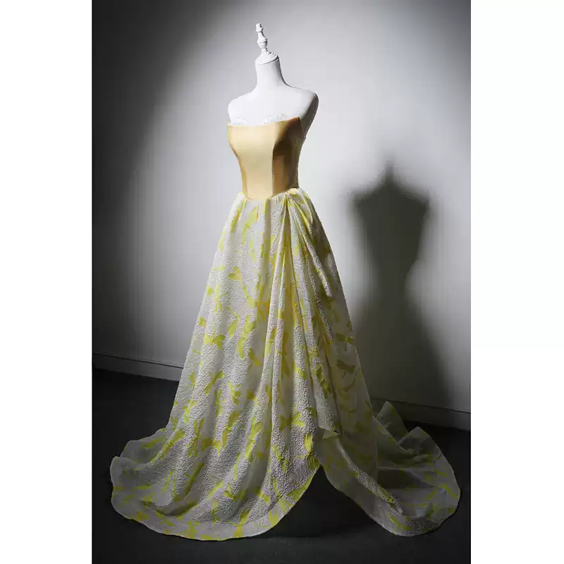 Yellow Evening Dress with Lace-Up Back - Yellow Evening Gown with Flowing Skirt - Yellow Wedding Guest Dress Plus Size