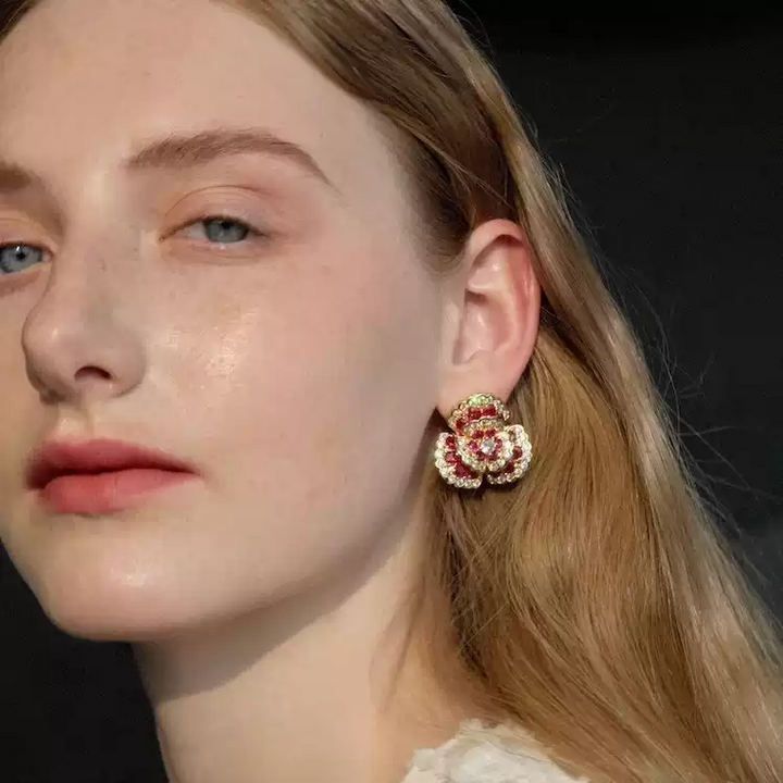 Whispers of Camellia – Red Camellia Clip-On Earrings – 1960 Camellia