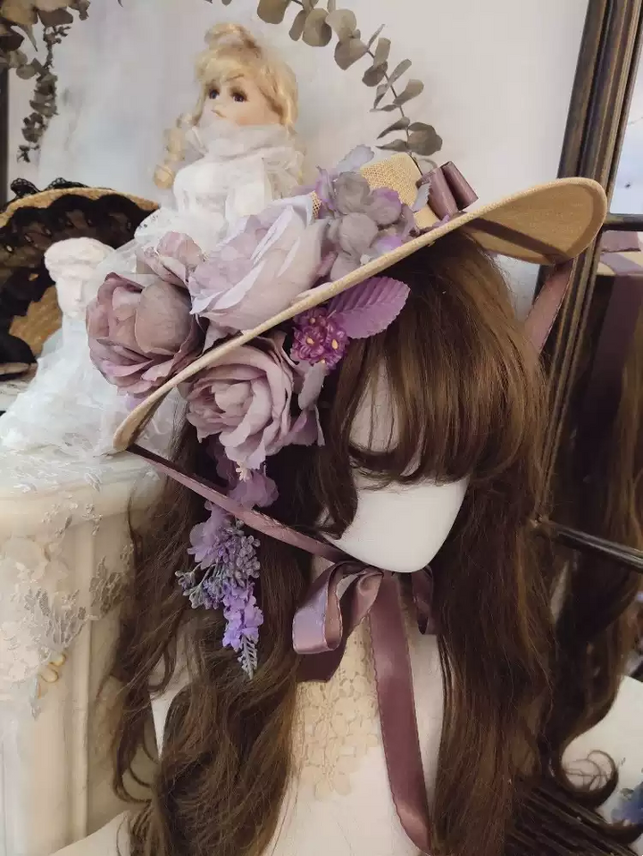Vintage-Inspired Regency Era Bonnet with Satin Ribbons and Floral Accents