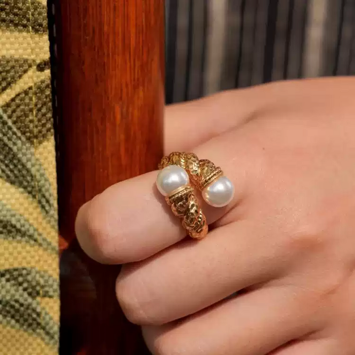 Ocean's Lullaby – Handmade Vintage Pearl Open Ring – Mermaid's Tears