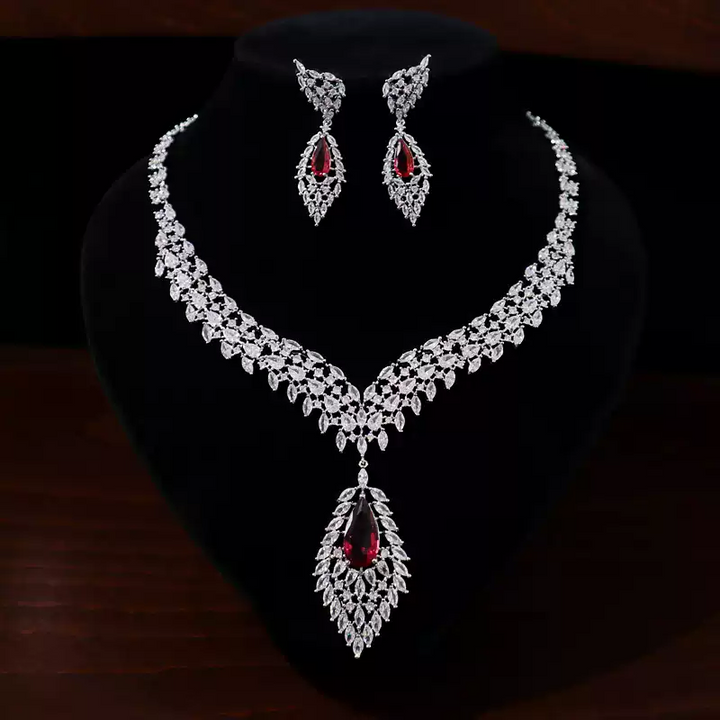 Luxurious Zircon Crystal Bridal Necklace and Earrings Set – Bridal Accessories Jewelry Set