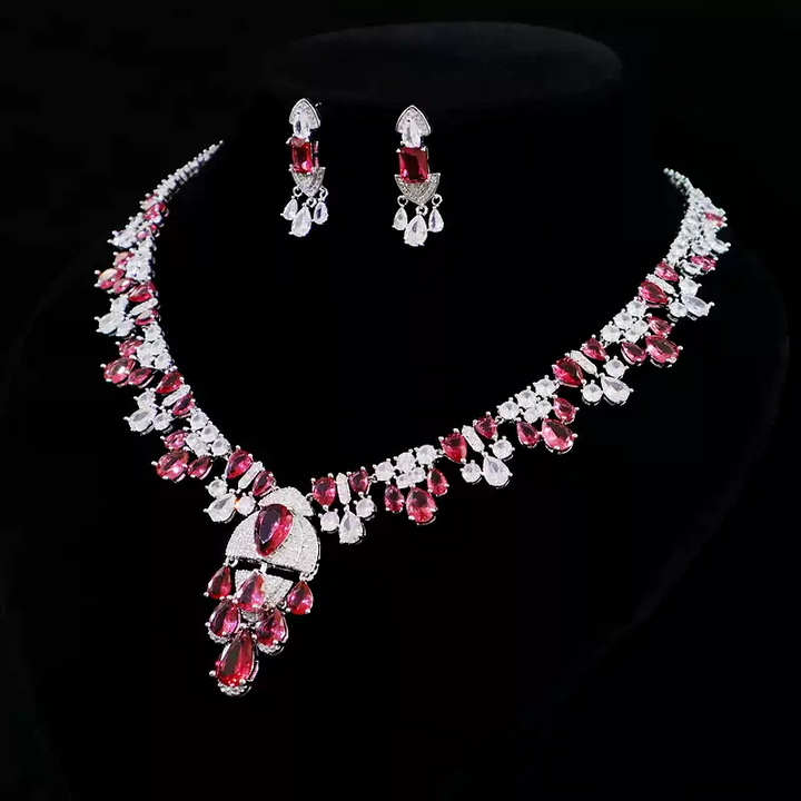 Luxurious Ruby Birthstone Necklace and Earrings Set – Elegant Jewelry Set