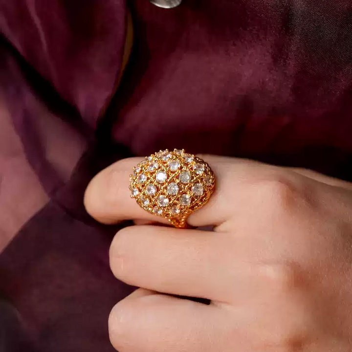 Crown of Light – Handmade Vintage-Style Crystal Dome Ring - Queen of Denmark