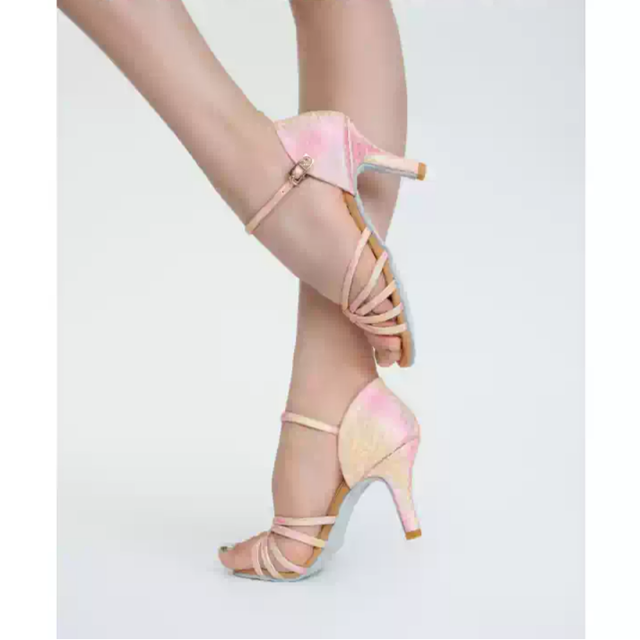 Celestial Glow – Handmade Iridescent Salsa Shoes with Five-Strap Front