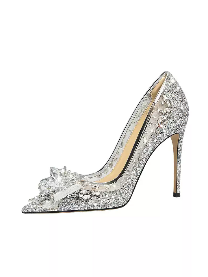 Luxurious Silver Bridal Crystal Wedding High Heels with Rhinestone Detailing