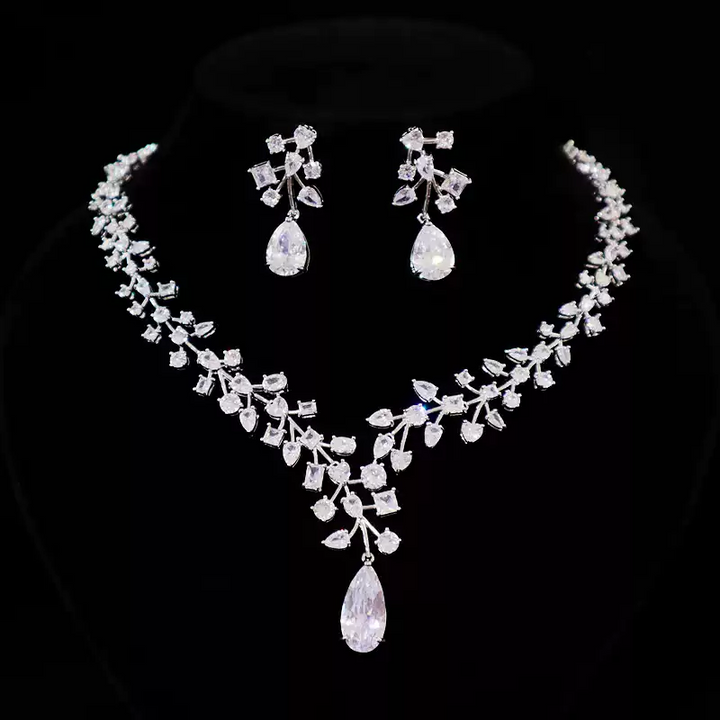 Vintage-Inspired Wedding Necklace and Earrings Set – Birthstone Jewelry Sets
