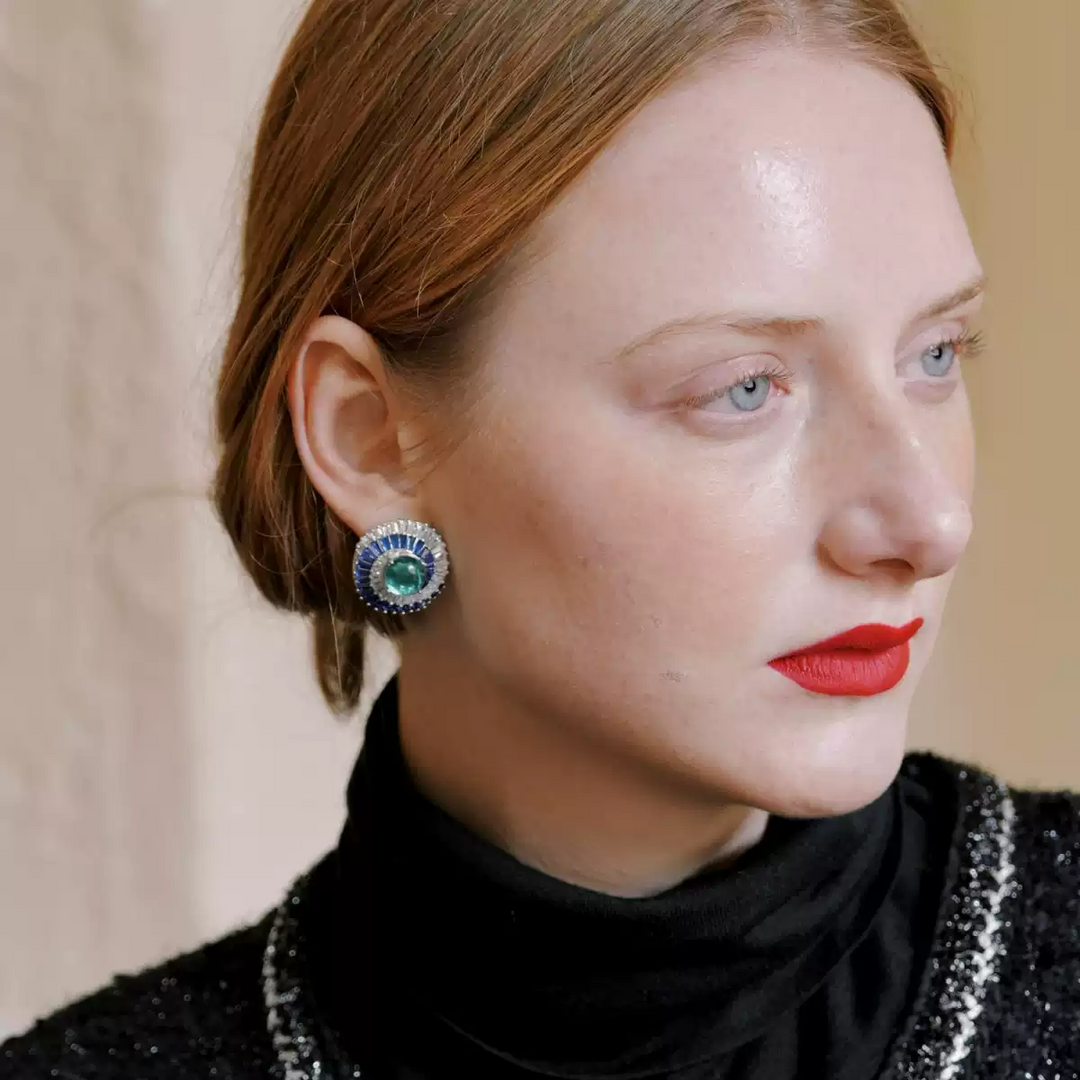 Echoes of Atlantis – Handmade Vintage-Style Green Cabochon Earrings - Atlantis