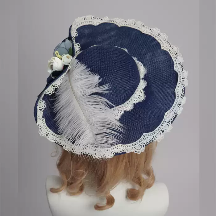 Vintage-Inspired Linen Hat - Lolita Hat with Lace - Ladies Feather Hats