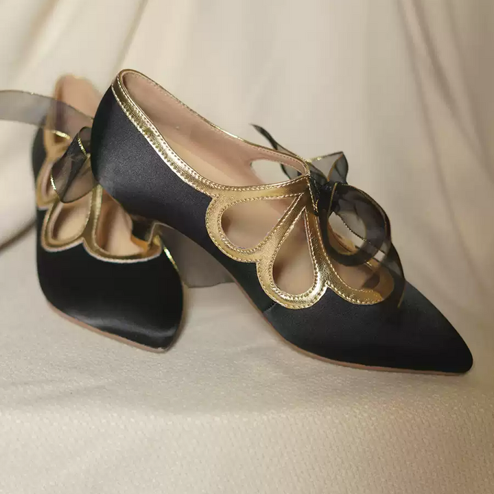 "Golden Twilight" – Handmade Satin Bowknot High Heels