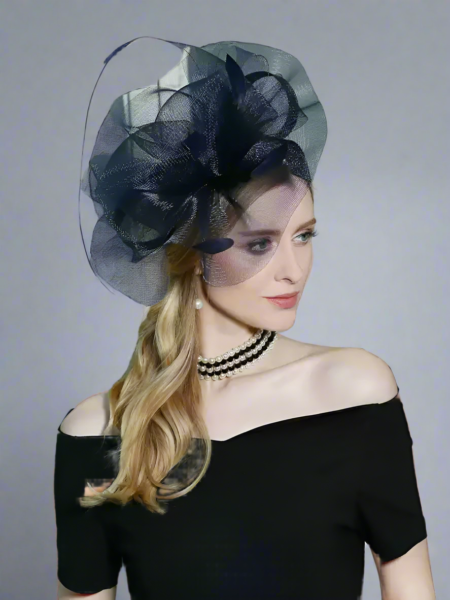 Elegant Black Mesh Hat with Floral Design - Black Fascinator and Hats