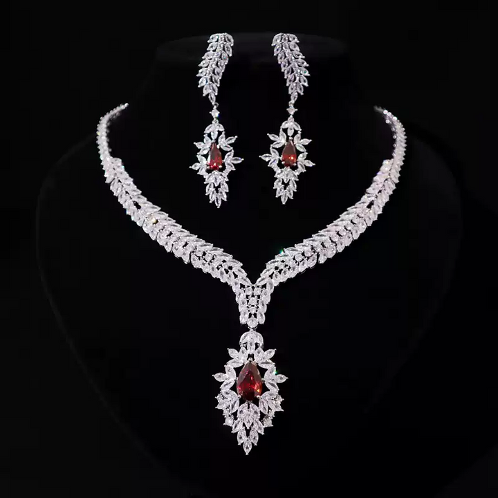 Vintage-Inspired Zircon Necklace and Earrings Set – Elegant Bridal Jewelry Set