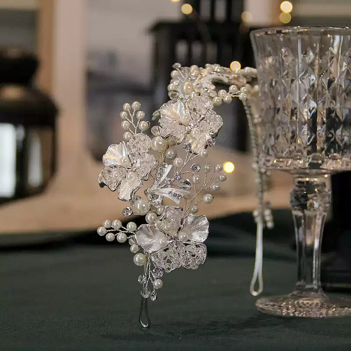 Winter Bloom – Handcrafted Pearl & Crystal Floral Bridal Headband