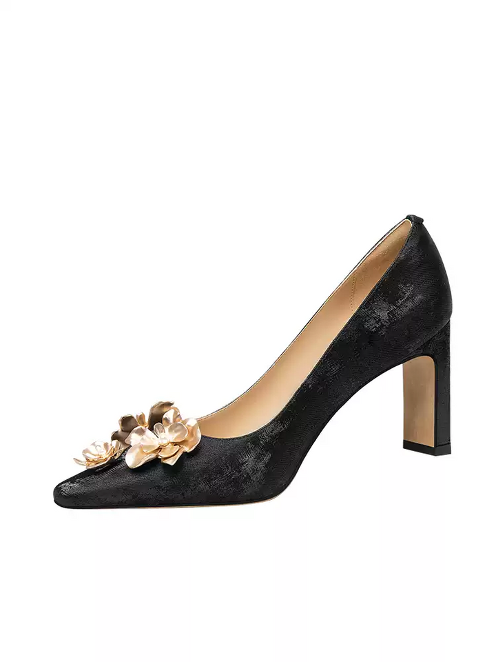 Gothic Floral Embellished Black High Heels