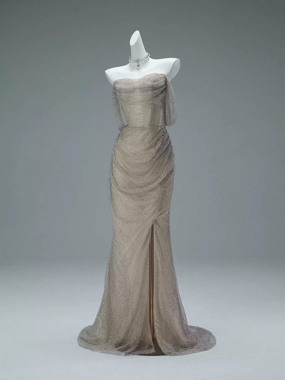 Gold Sequins Evening Gown with Corset Back – Strapless Formal Dress with Draped Sequin Layers Plus Size