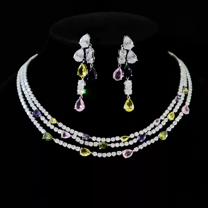 Luxurious Zircon Water Drop Necklace and Earrings Jewelry Set