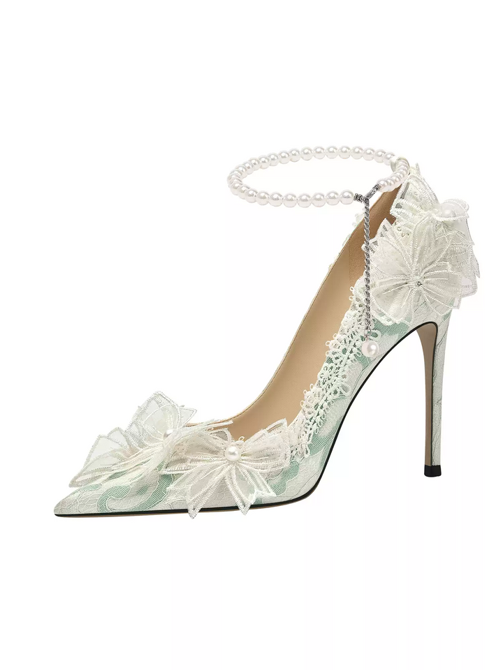 Lolita Vintage Pearl Chain Floral High Heels