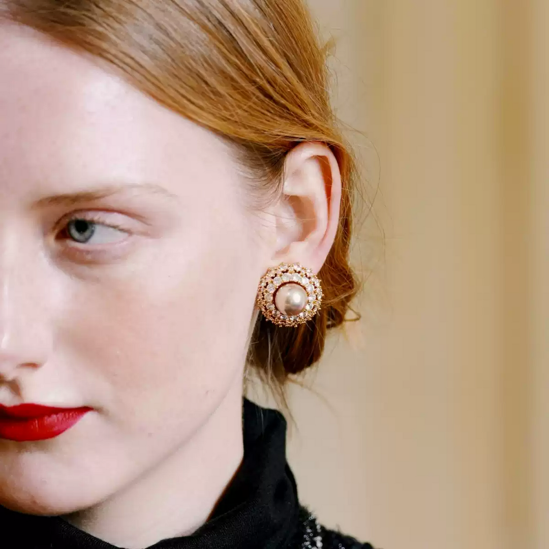 Golden Reverie – Vintage Pearl Earrings - The Royal Palace of Madrid