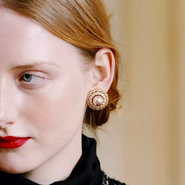 Golden Reverie – Vintage Pearl Earrings - The Royal Palace of Madrid