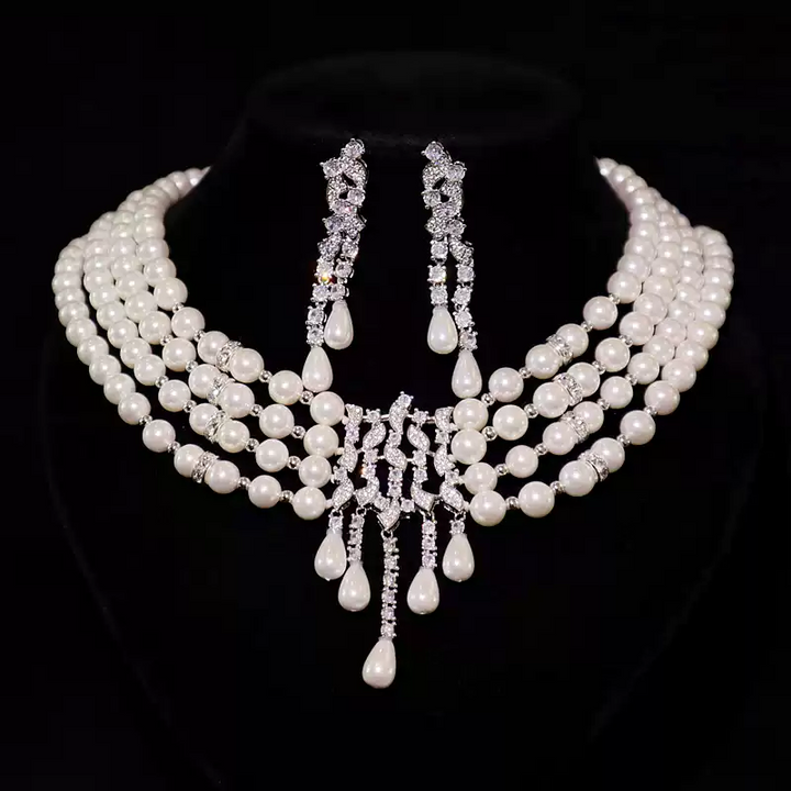 Vintage-Inspired Pearl Jewelry Set – Bridal Pearl Necklace and Earrings for Wedding