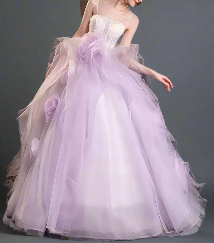 Purple Ball Gown Wedding Dress – Elegant Purple Evening Gown with Corset Back – Purple Ball Gown with Tulle Plus Size