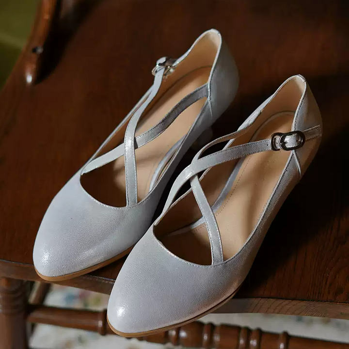 "Moonlit Waltz" – Handmade Cross-Strap Vintage Leather Mary Jane Shoes