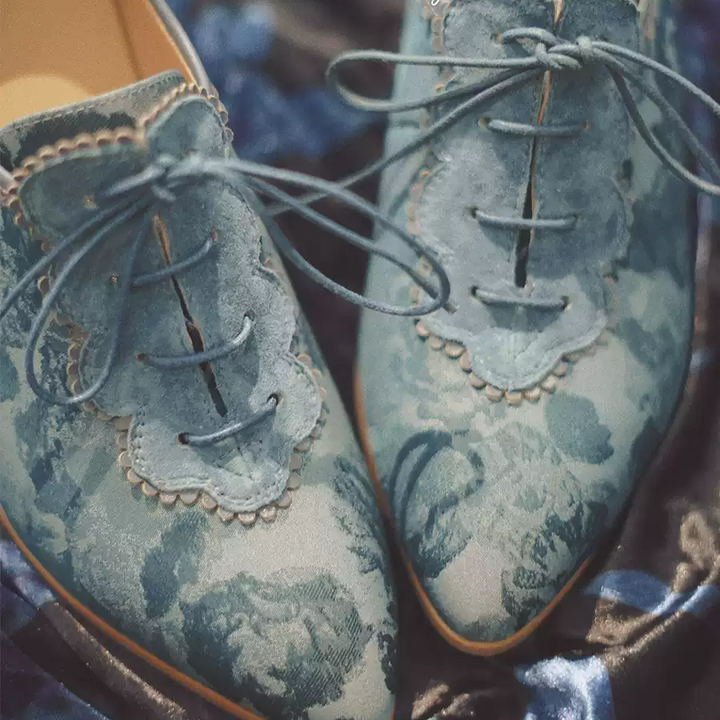 "Moonlit Sonata" – Handmade Watercolor Lace-Up Heeled Oxfords