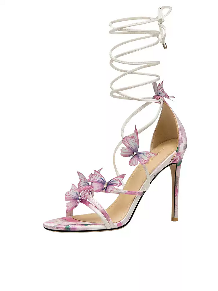 Elegant Purple Butterfly Ankle-Tie Open-Toe High Heel Sandals