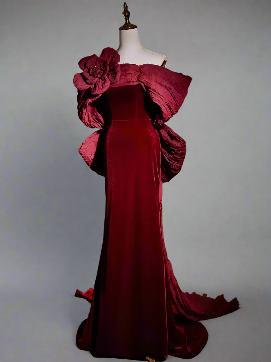 red velvet dress gothic Women's Gothic Gradient Velvet Dress Red Punk Design