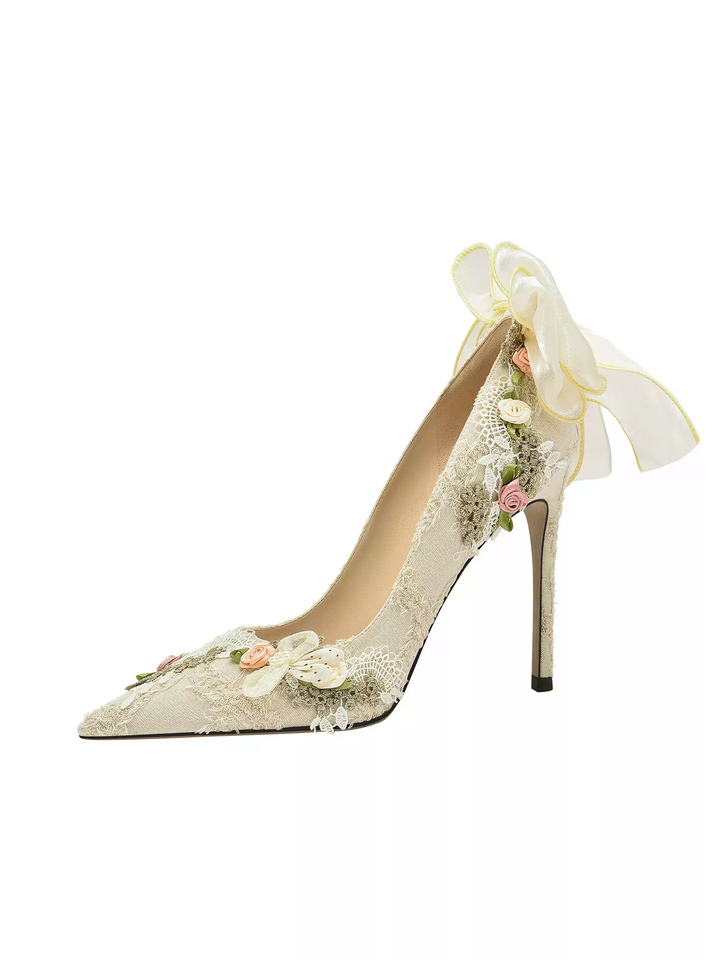 Lolita Vintage Lace High Heels with Stiletto Design - 2024 Fall Winter Bridal Shoes