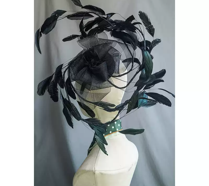 Elegant Black Fascinators and Hats - Black Hat with Feather - Women's Feather Hat