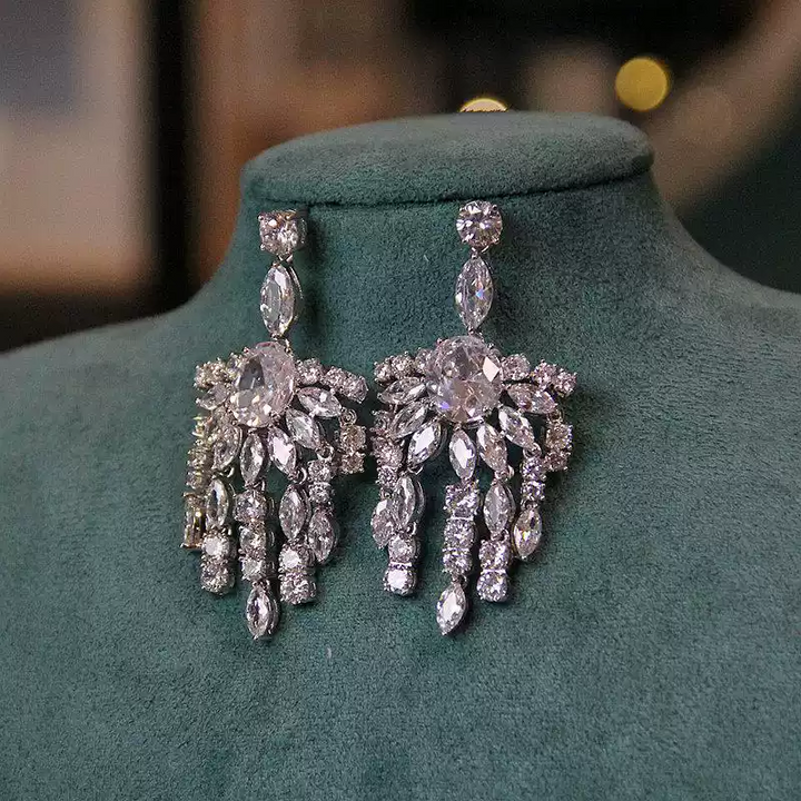 Stardust Fan – Crystal Waterfall Statement Earrings