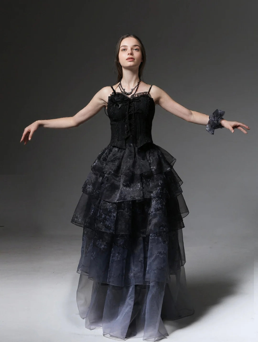 Black Gothic Dress Plus Size with Corset- WonderlandByLilian Size 6 / Black Black Gothic Dress Plus Size with Corset- WonderlandByLilian Size 6 / Black