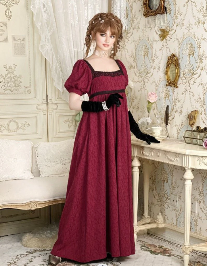 Gothic Regency Era Burgundy Dress Plus Size - Empire Waist Ball Gown - Empire Waist Dress - Custom Made