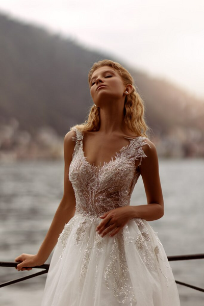 Lace Bodice Wedding Gown - Aline Wedding Dress with Lace Sleeves - Sleeveless Ball Gown Wedding Dress Plus Size