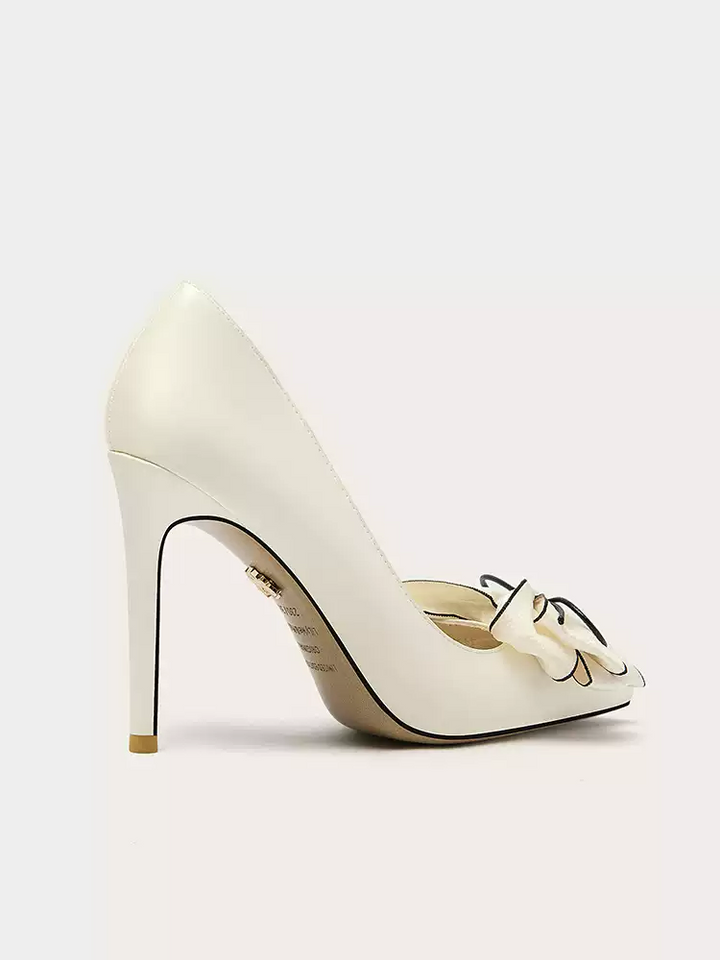 Elegant Bowknot High Heels for Office & Formal Wear - White Plus Size