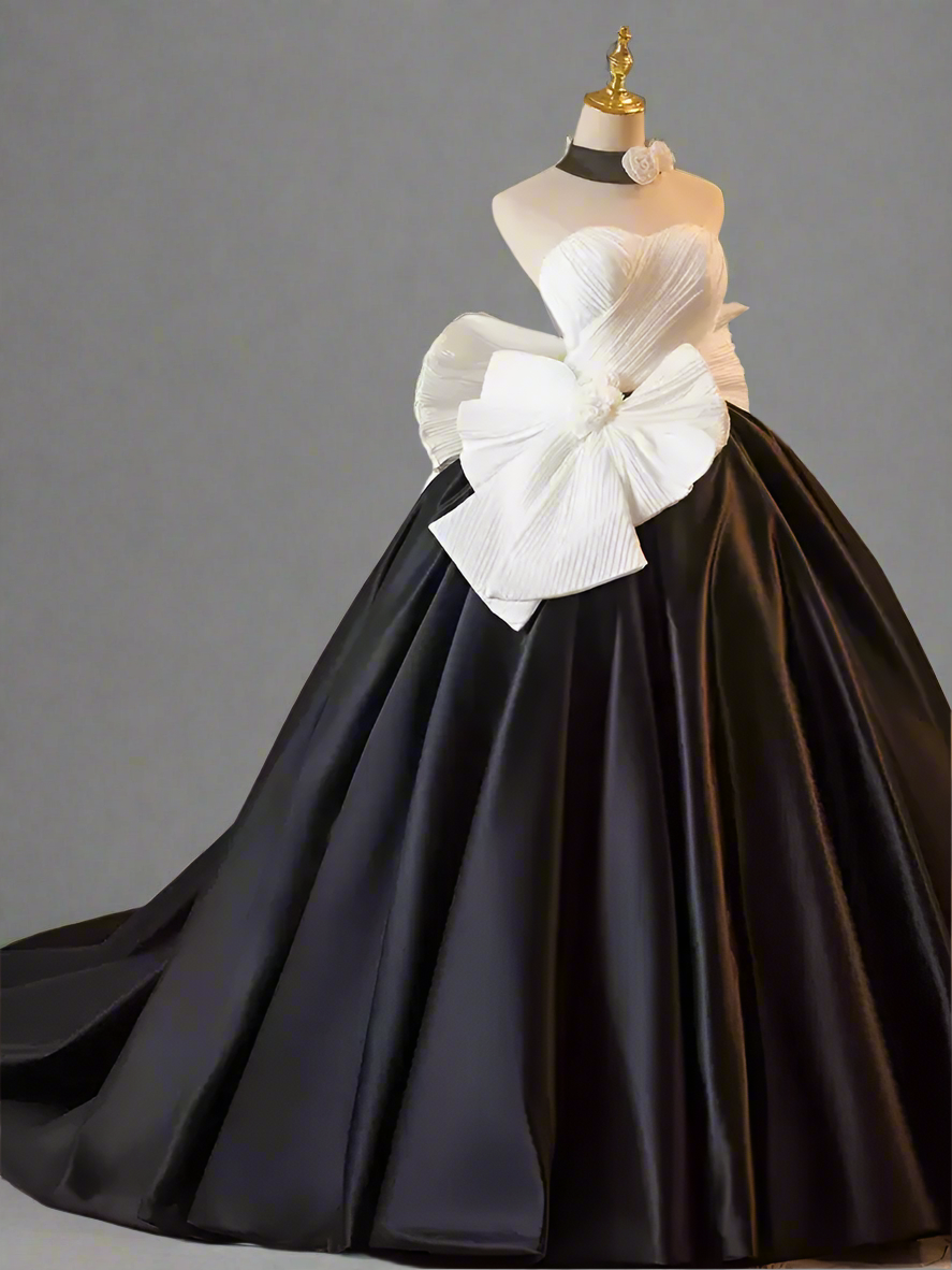 black formal dress with white bow Luxurious Outlook Black and White Bow Mermaid Maxi Dress